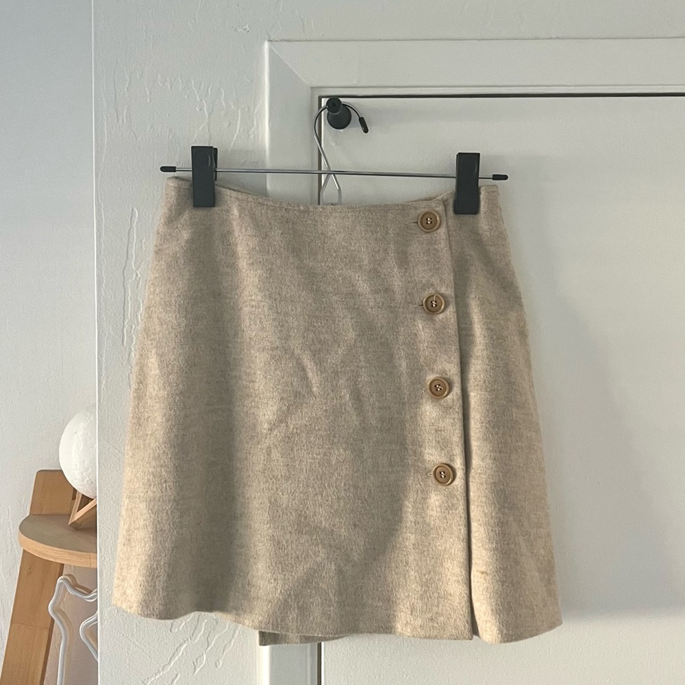 Vintage Beige Wrap-Around Mini Skirt with Button Detailing